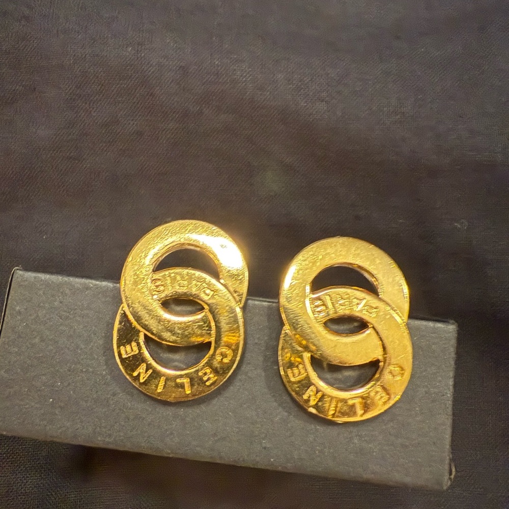 Celine Vintage Double Circle Gold Earrings
